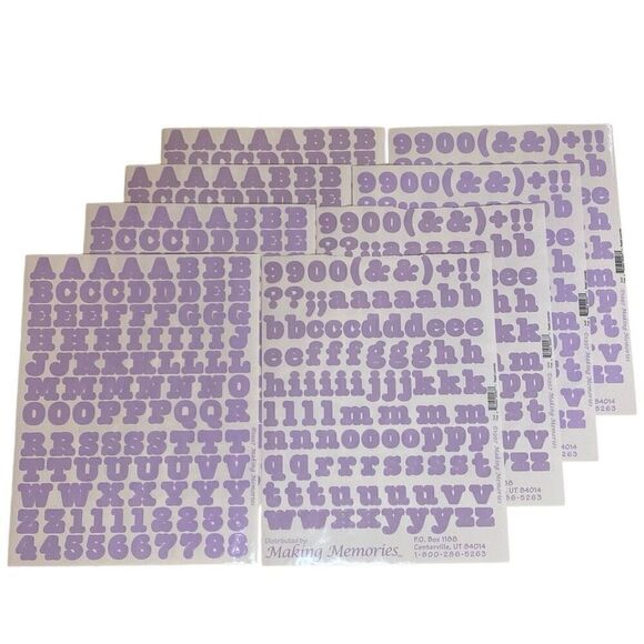 VTG Making Memories Stickers Letters Numbers Symbols 8 Sheets Pastel Lavender - Picture 1 of 7